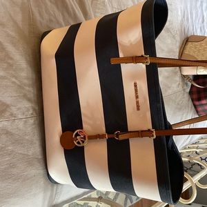 Michael Kors white and navy stripe large bag